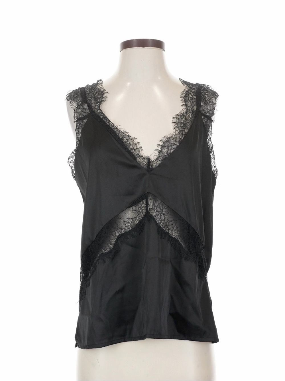 NWOT Do + Be Small Black Lace Satin Top
